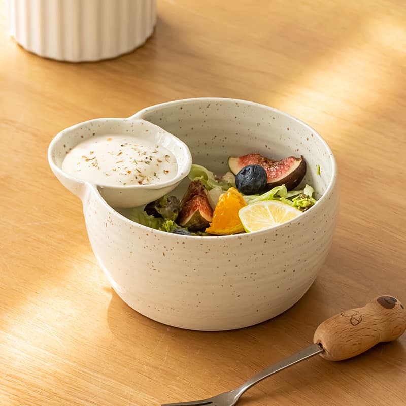 Creative compartmented bowl ceramic wonton dumpling bowl with vinegar dish French fries ketchup compartmented bowl Weixia