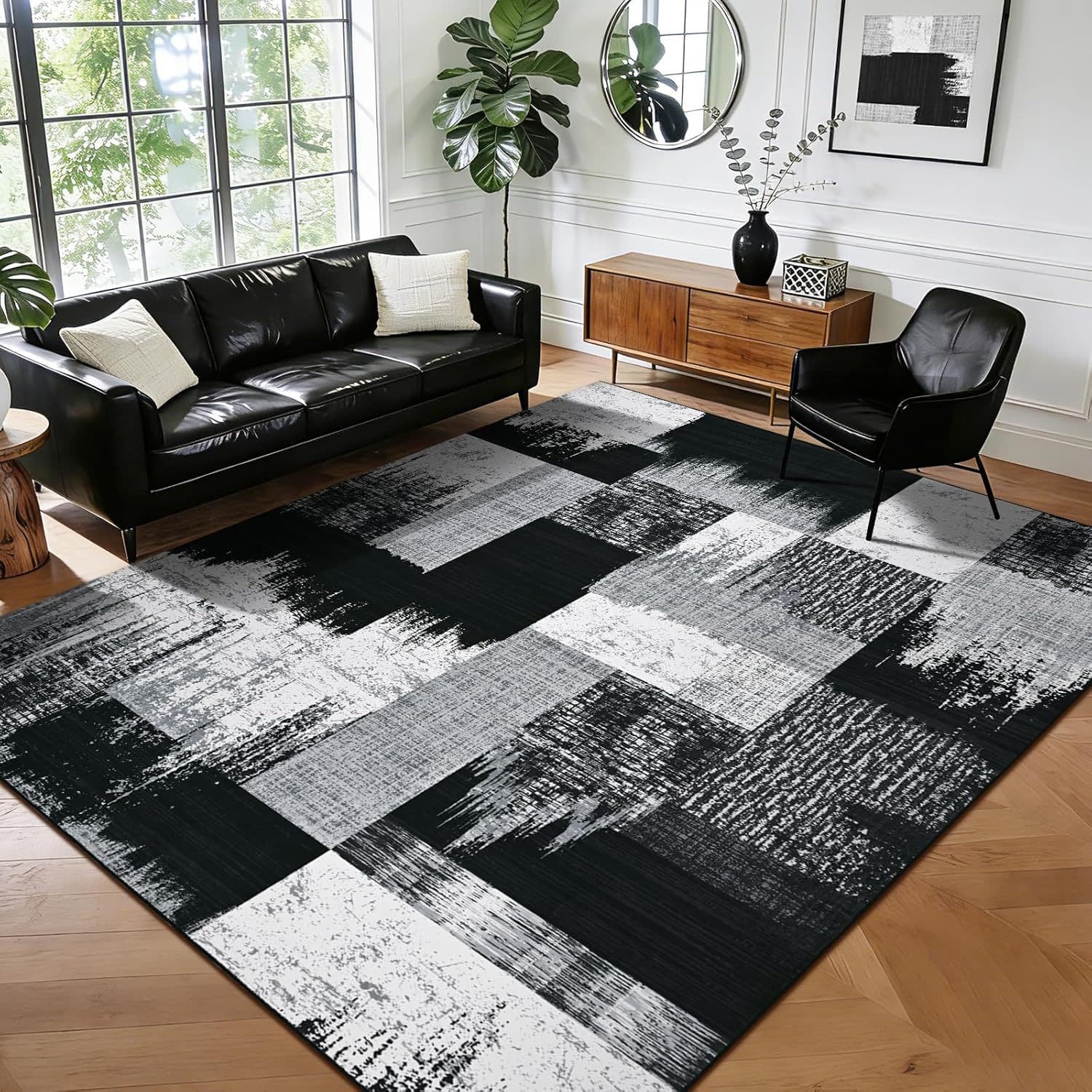 Modern Abstract Geometric Pattern Rug for Living Room Sofa Coffee Table Full Coverage Decorative Carpet Stain-Resistant Easy to Clean
