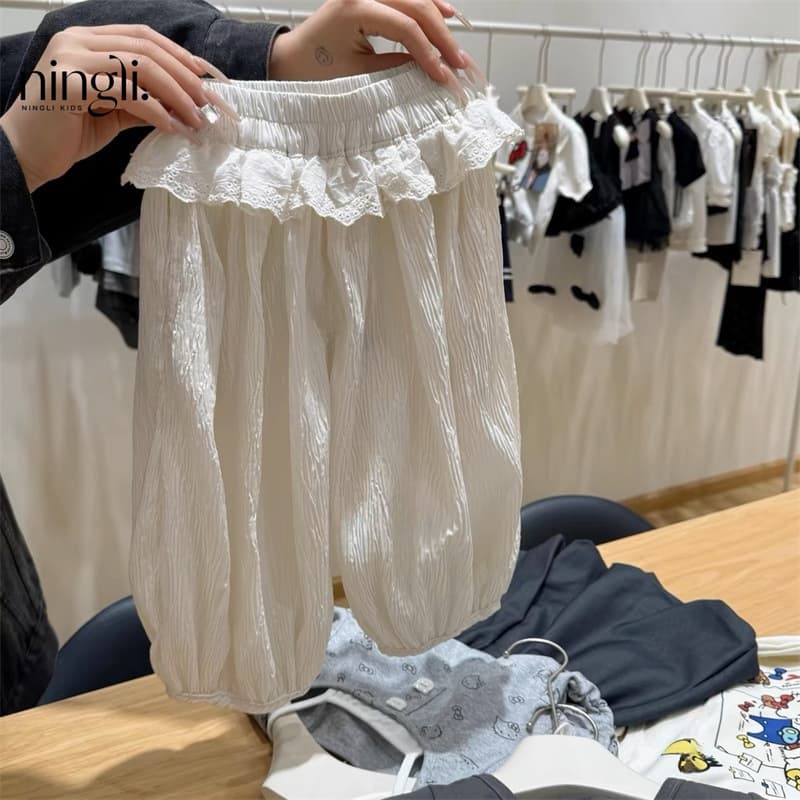 Ningli Girls Summer Pants Fashionable New Children's Thin Casual Pants Mosquito-Proof Pants Solid Color Lace Long Pants Trendy