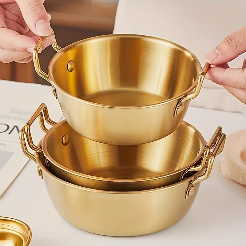 304 Stainless Steel Snack Bowl, Double-Ear Seasoning Bowl, Cooking Bowl, Golden Instant Noodle Bowl, French Fries Basket, Korean Salad Bowl