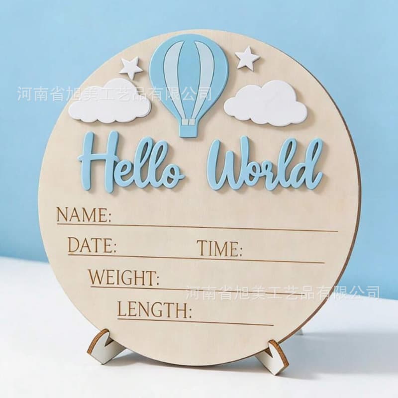 Cross-border baby birth commemorative sign hello world wooden milestone hello world birth announcement sign