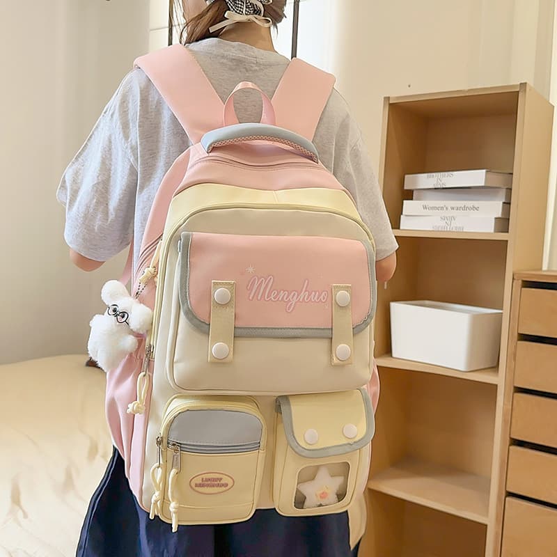Good-looking school bag for female junior high school students, cute Korean version color matching computer backpack, large capacity high school student school backpack