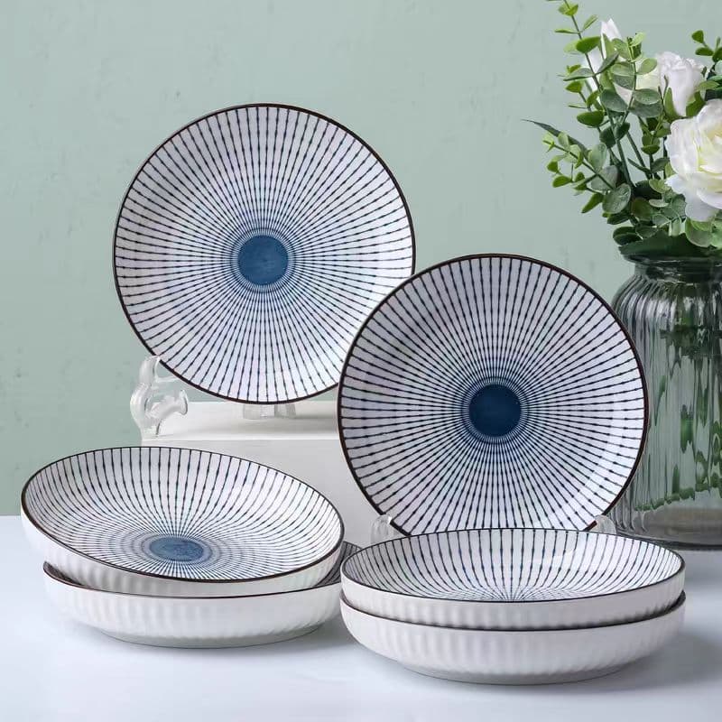 Japanese Vertical Grain Ceramic Dinner Plate Fruit Plate Household 7 Inch 8 Inch Yamada Plate Rice Plate Salad Plate Deep Plate