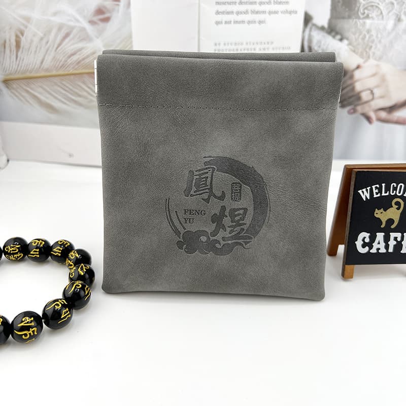 New Gray Suede PU Snap Pouch for Wenwan Bracelets, Prayer Beads, Handmade Crafts, Velvet-Lined Packaging Bag, Customizable Size