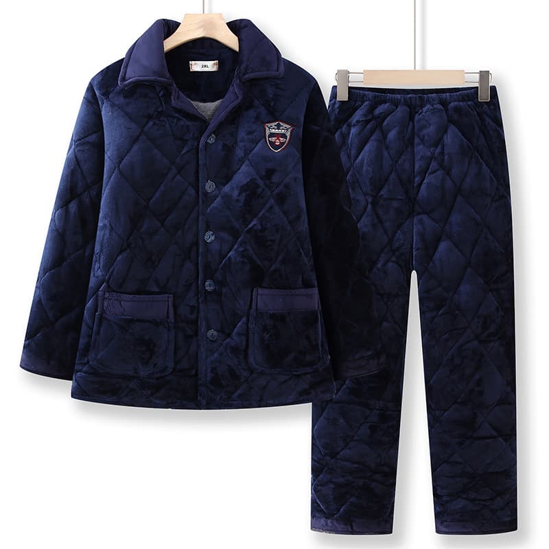 Men's Winter Thick Coral Fleece Pajama Set, Warm Home Wear for Middle-Aged and Elderly, Suitable for Outdoor Wear