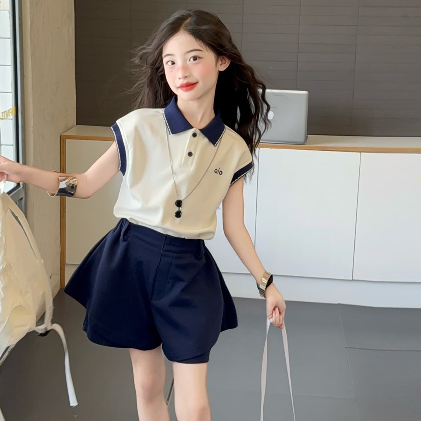 Girls sports suit summer new style children's fashionable vest short skirt pants two-piece set for big girls summer clothes
