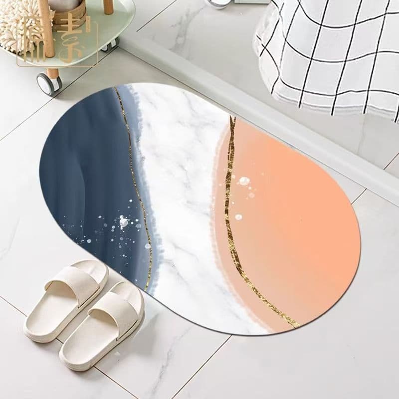 Hot Selling Oval Marble Bathroom Floor Mat Diatom Mud Water Absorbing Foot Mat Quick Drying Non-Slip Mat Easy to Clean Mat