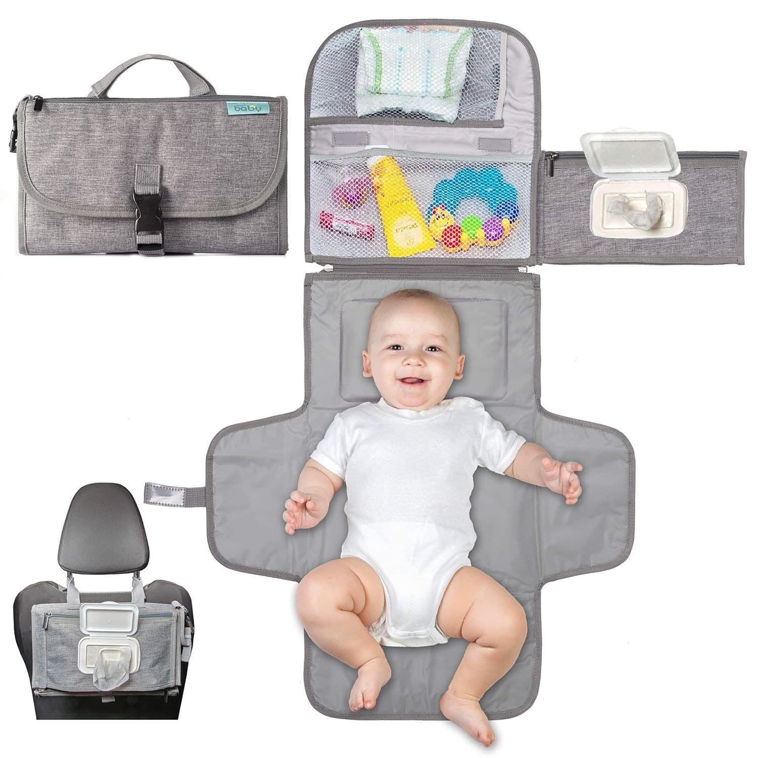 Baby diaper pad, waterproof and urine-proof, multi-functional baby changing pad with wet wipes, convenient on-the-go diaper pad