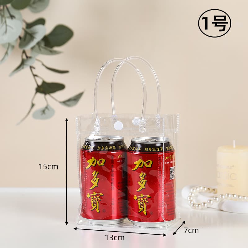 PVC Plastic Transparent Handbag Custom Logo Souvenir Gift Bag Custom Made Milk Tea Candy Button Closure Packaging Bag