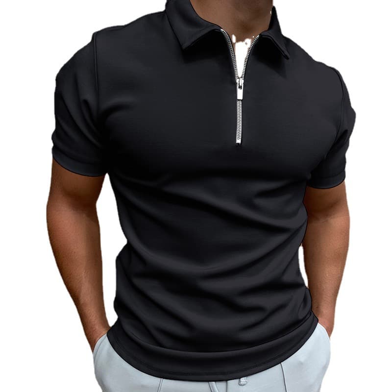 2025 European and American Cross-Border Men's 3D Printed Zip Short Sleeve Solid Polo T-Shirt