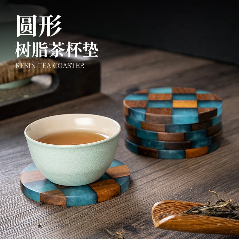 Japanese Resin Acacia Wood Solid Wood Coffee Cup Mat Wooden Coaster Tea Mat Household Heat Insulation Office Cup Mat