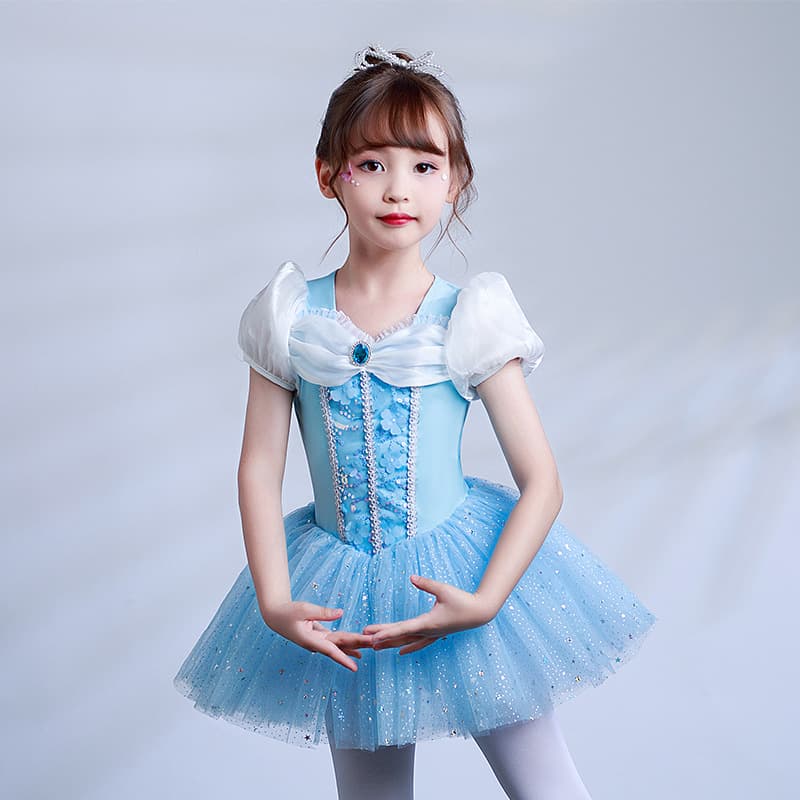 Children's Mesh Puff Skirt Girls Summer Short Sleeves Leotard Ballet Dance Stage Performance Costume Cross-border Fashion
