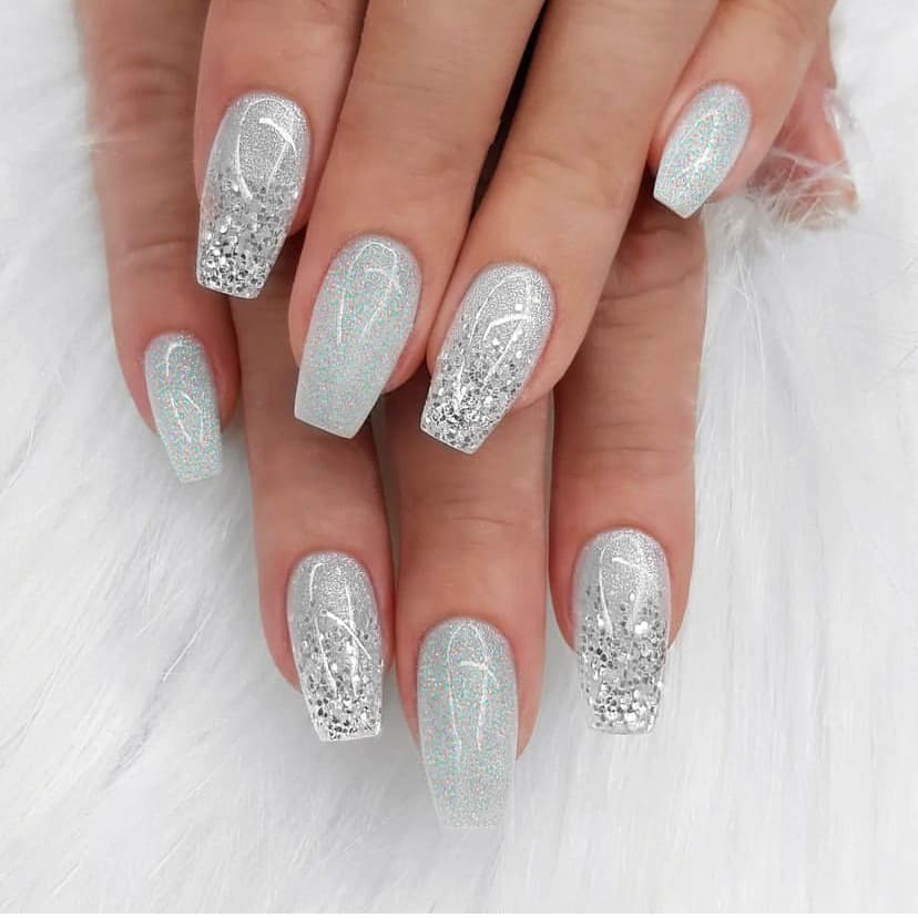 Silver Glitter Gradient Wearable Nails Fine Flash Finished False Nails Nail Tips Ins Influencer Same Style False Nails