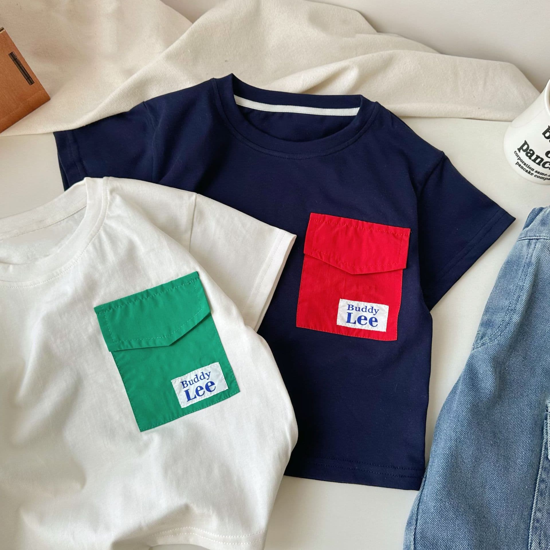 Boys' Short Sleeve T-Shirt 2025 Summer New Arrival Japanese Street Style Pocket Letter T-Shirt Summer Baby Short Sleeve