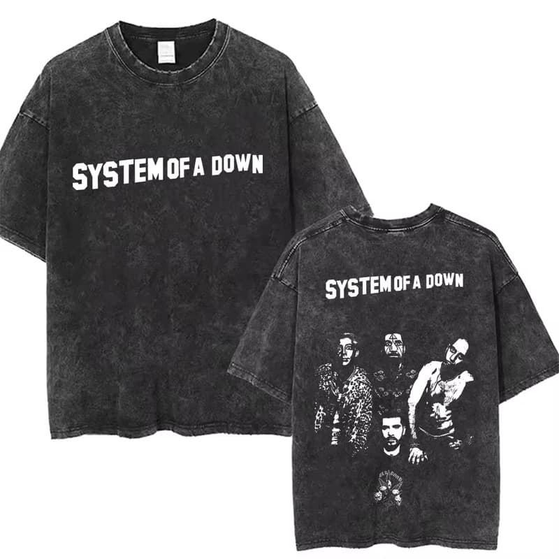 230G European Size Pure Cotton 90s Alternative Rock Band System of A Down Washed
