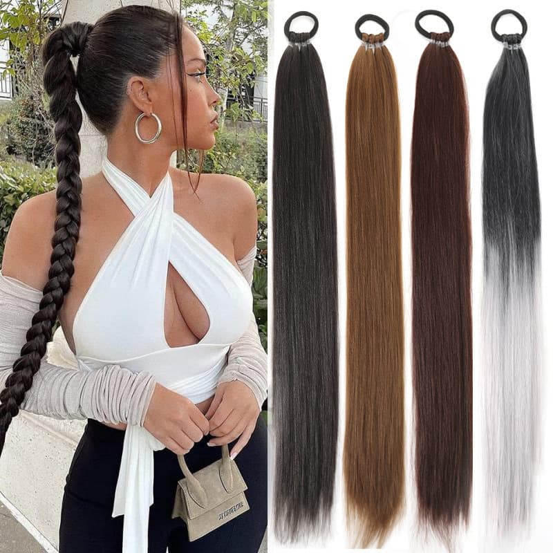 Ponytail Braided Wig, Dirty Braid Synthetic Long Twist Hair Ring Fake Braid, Factory Direct