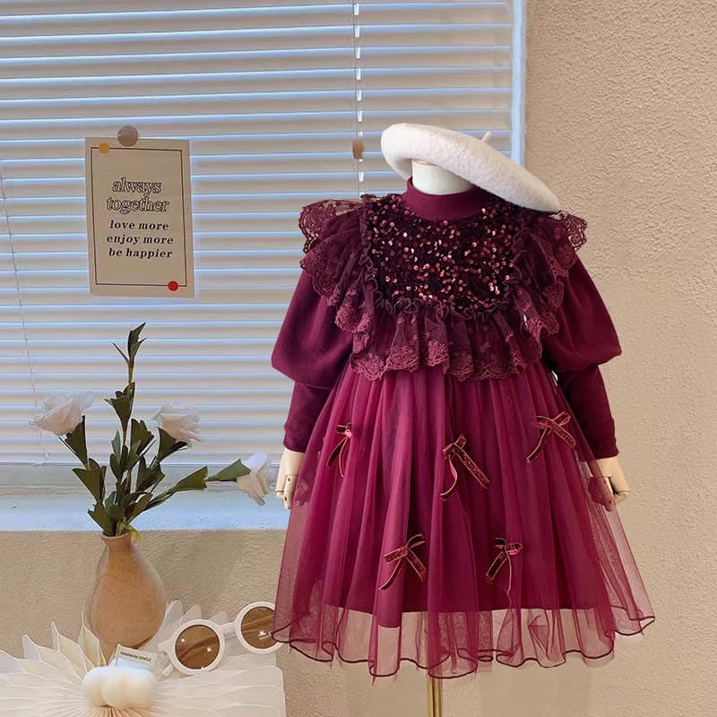 Girls Dress Autumn and Winter 2025 New Fashionable Baby Girl Sequined Dress Skirt Fashionable Children's Velvet Princess Dress