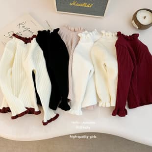 Le'en Kids Girl New Baby Top Little Girl Princess Ruffle Trim Base Layer Shirt Children Knit Top
