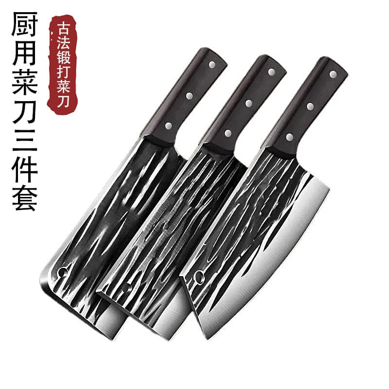 Ready Stock Wholesale Stainless Steel Kitchen Cleaver Set, Ultra-Sharp Slicing Knives, Ladies' Three-Piece Set