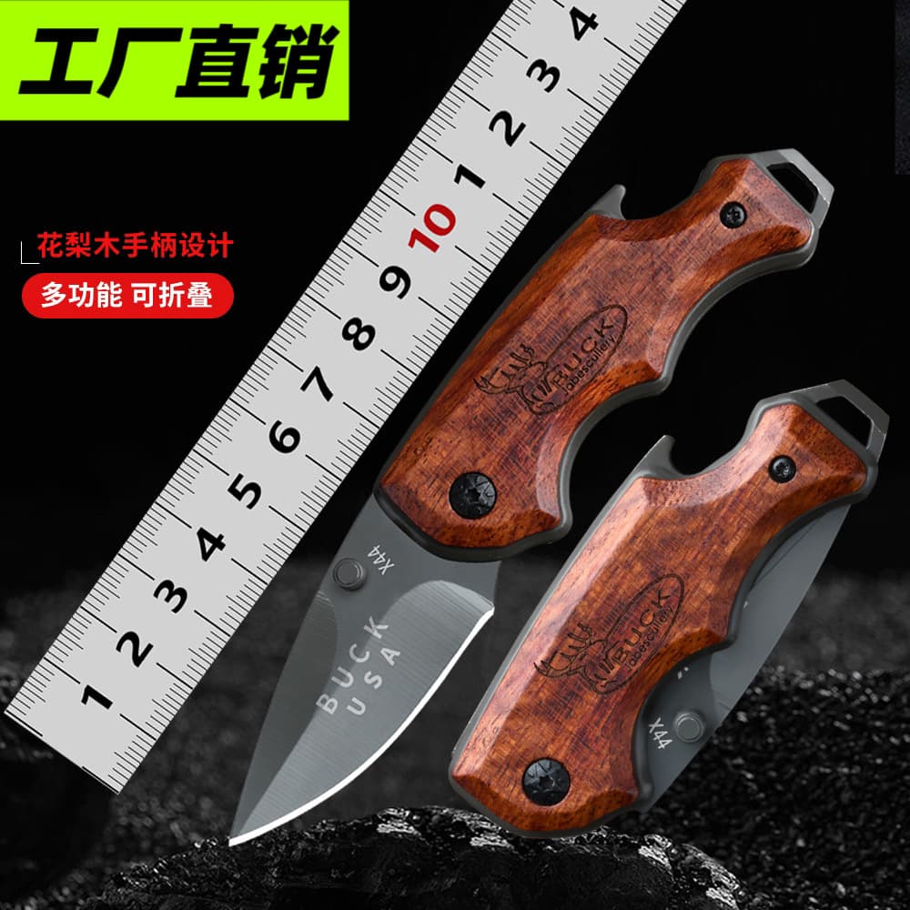 Barker X44 Mini Outdoor Knife Portable Wood Handle Camping Survival Folding Knife Self-Defense Fruit Knife