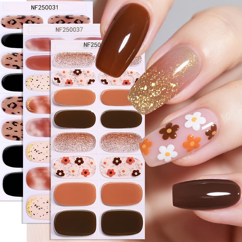 Zhengxiang Semi-Cured Gel Nail Wraps Waterproof European American Cross-Border French UV Nail Stickers Sparkling Glitter Icy Transparent Nail
