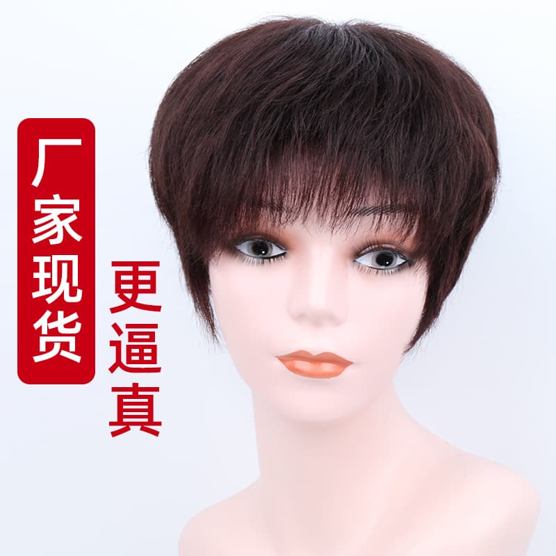 Real Human Hair Wig Full Cap Natural Breathable Gray Coverage Short Textured Straight Wig for Women