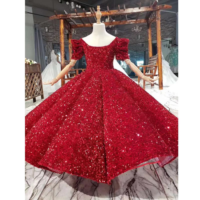 New Children's Runway Formal Dress Princess Gown Puffy Tulle Stylish Little Host Piano Performance Sequin Kids Formal Dress