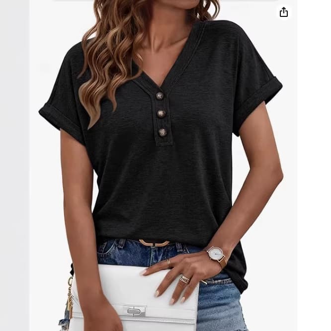 Women's Cross-Border Foreign Trade Short-Sleeve V-Neck T-Shirt, Summer Business Casual Formal Top, 2026, Loose Fit