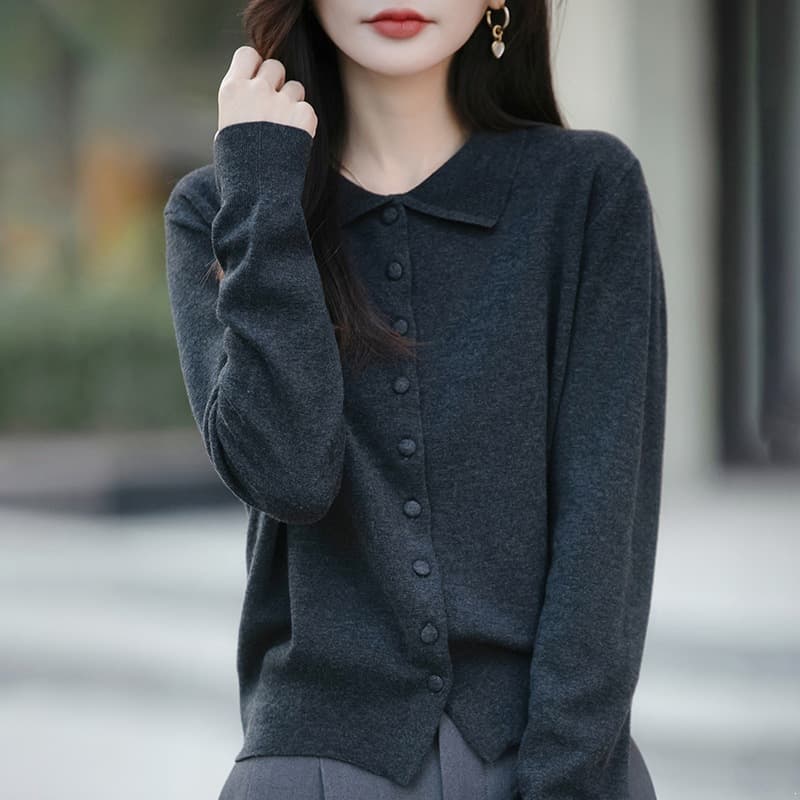 Spring, Autumn and Winter New Lapel Button Andy Velvet Knitted Cardigan Women's Loose Large Size Sweater Jacket Long Sleeve Top