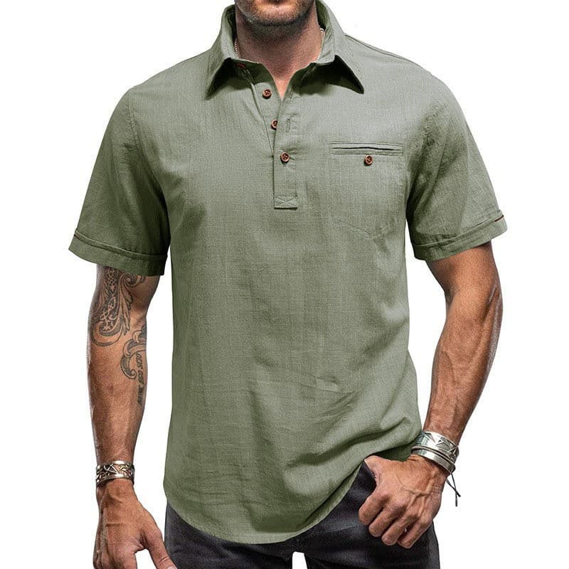 Amazon Men's Hawaiian Short Sleeve Beach Shirt Cross-Border Trade Turn-Down Collar Men's Shirt European and American Cotton Linen Top