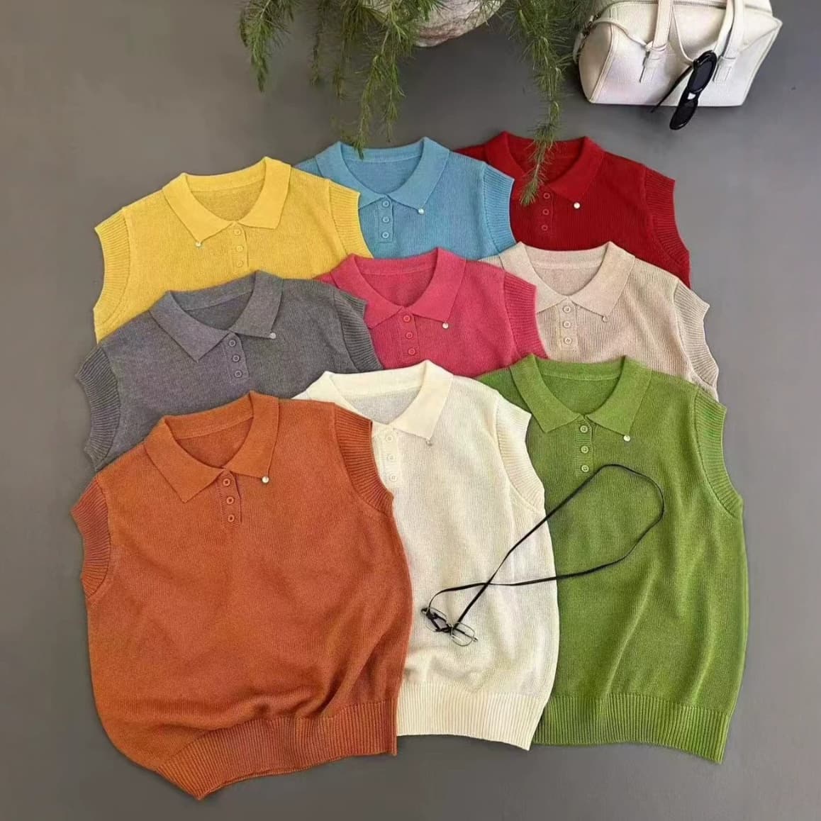 6359 (Tencel Linen) Turn-down Collar Sleeveless Pullover Solid Knit Top Xiao Li