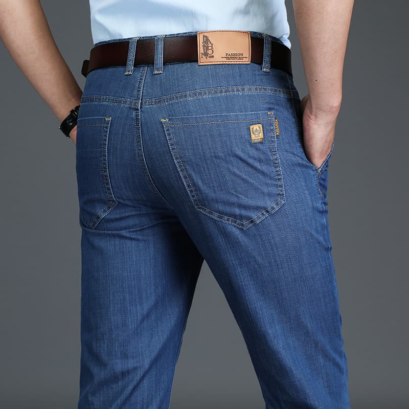 Summer Thin Men's Jeans Business High Waist Straight Leg Loose Casual Pants Dad Summer Cool Pants Men's