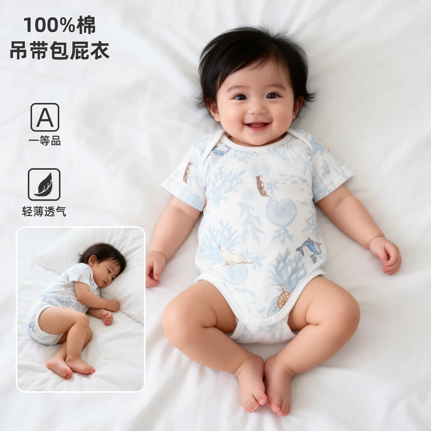 Baby summer clothes short-sleeved newborn Category A pure cotton baby jumpsuits summer thin baby clothes