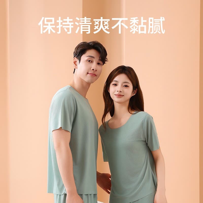 Ice Silk Homewear Set Short Sleeve Shorts Men/Women Couple Pajamas Seamless Design Couple Loungewear