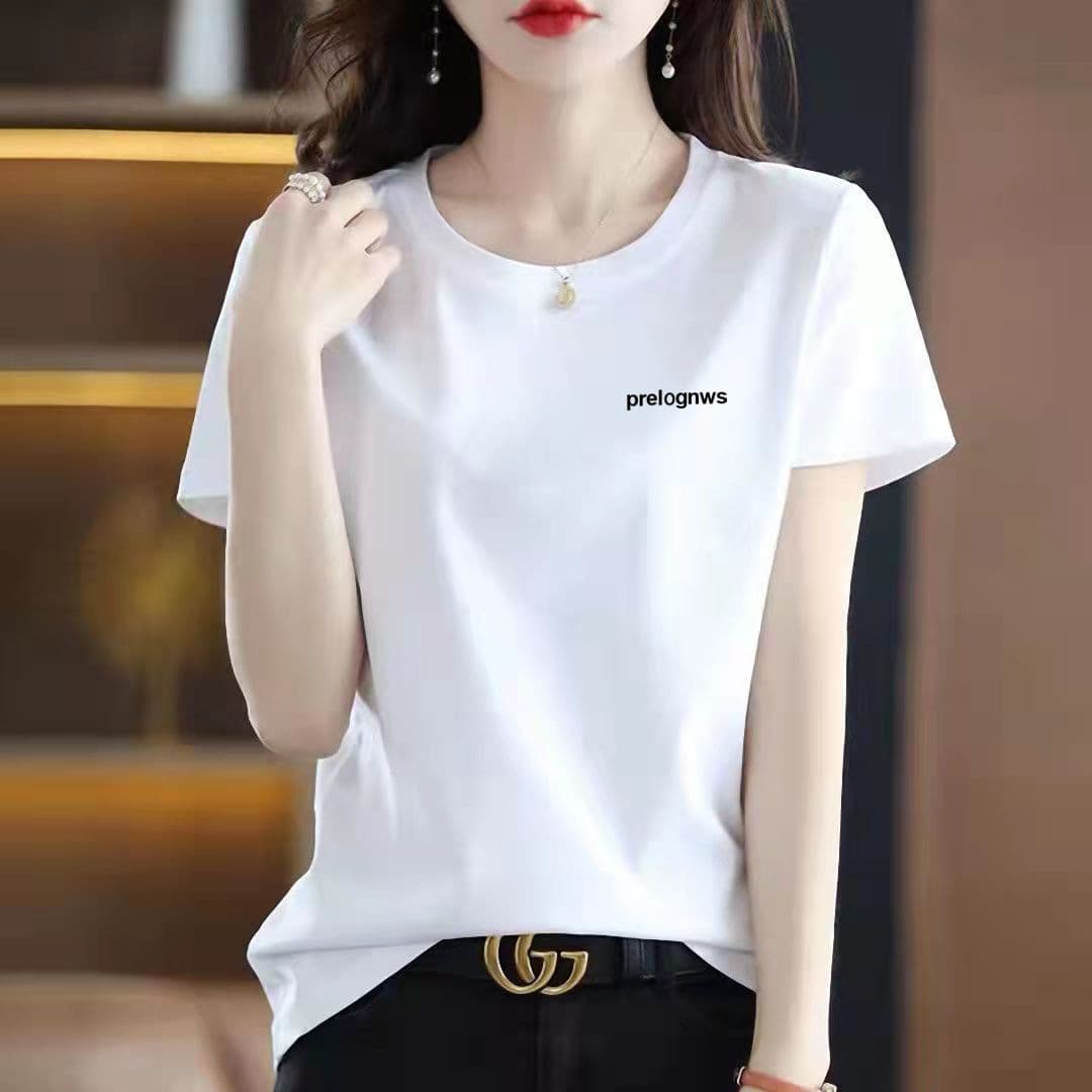 Women's 100% Cotton Crew Neck Short Sleeve T-Shirt, Loose Fit Summer 2026 New Style, Solid Color Regular Shoulder Tee, Basic Top