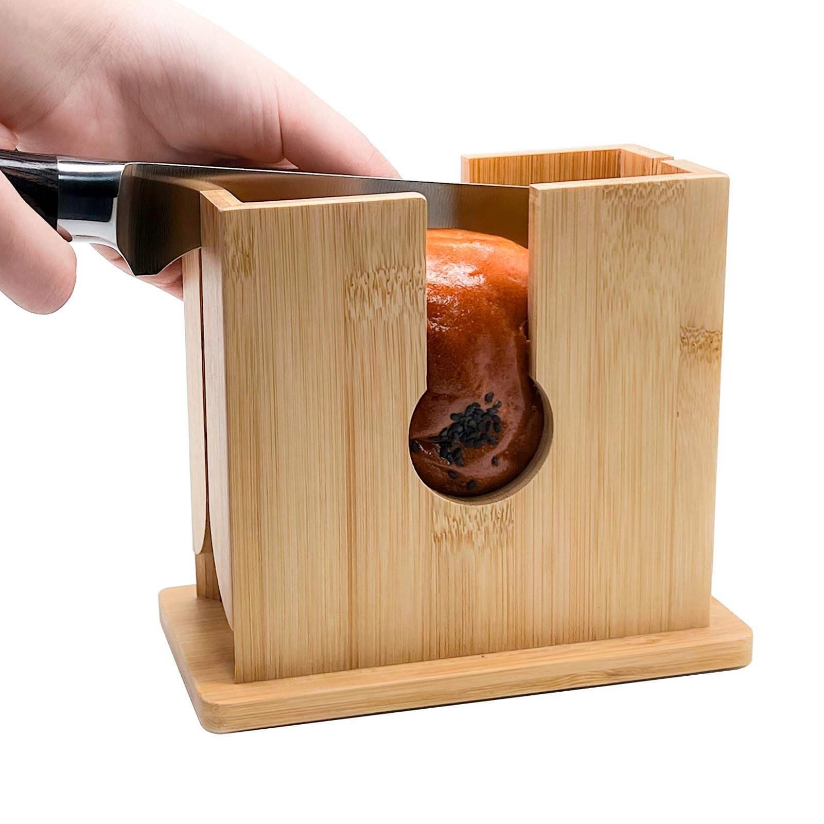 Cross-border New Bamboo Bread Slicer with Pull-out Bottom Bagel Slicer Baking Pastry Cutting Tool