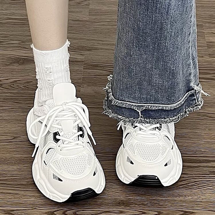 Dad Sneakers Women 2025 Summer Autumn New Style Mesh Breathable White Heightening Casual Sports Shoes for Petite Women