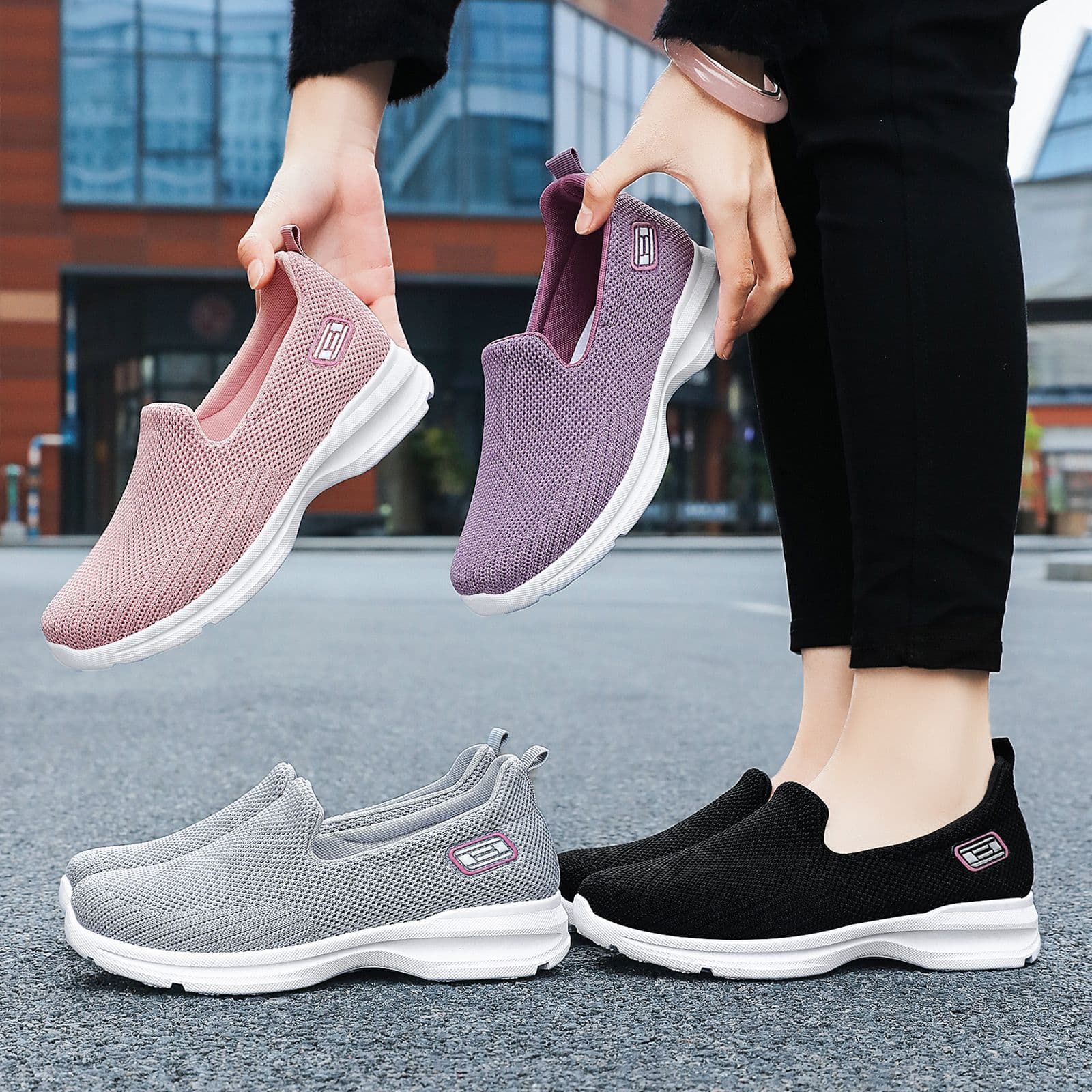 Women's Casual Shoes Spring New Cloth Shoes Single Shoes Drop Shipping Shallow Mouth Mesh Shoes Middle-aged and Elderly Mother Shoes