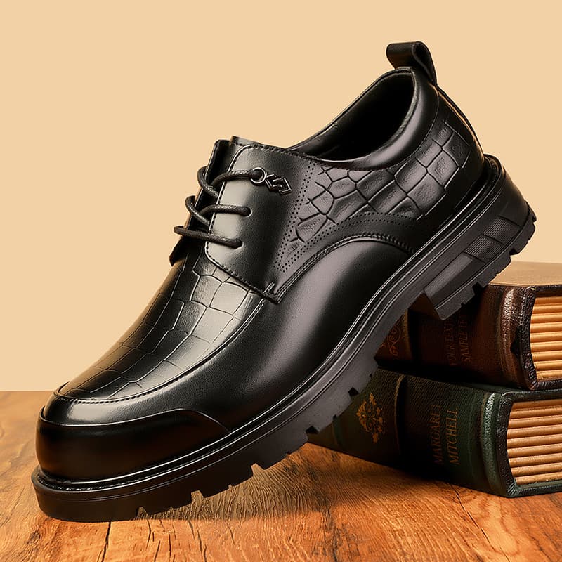2025 Spring New Men's Business Casual Leather Shoes, Versatile Lace-Up Round Toe British Formal Business Shoes