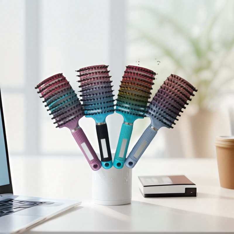 Rainbow Gradient Boar Bristle Large Curved Comb, Anti-Static Hair Care, Nourishing, Anti-Breakage, Anti-Hair Loss, Anti-Damage, Massage Hair Care Tool