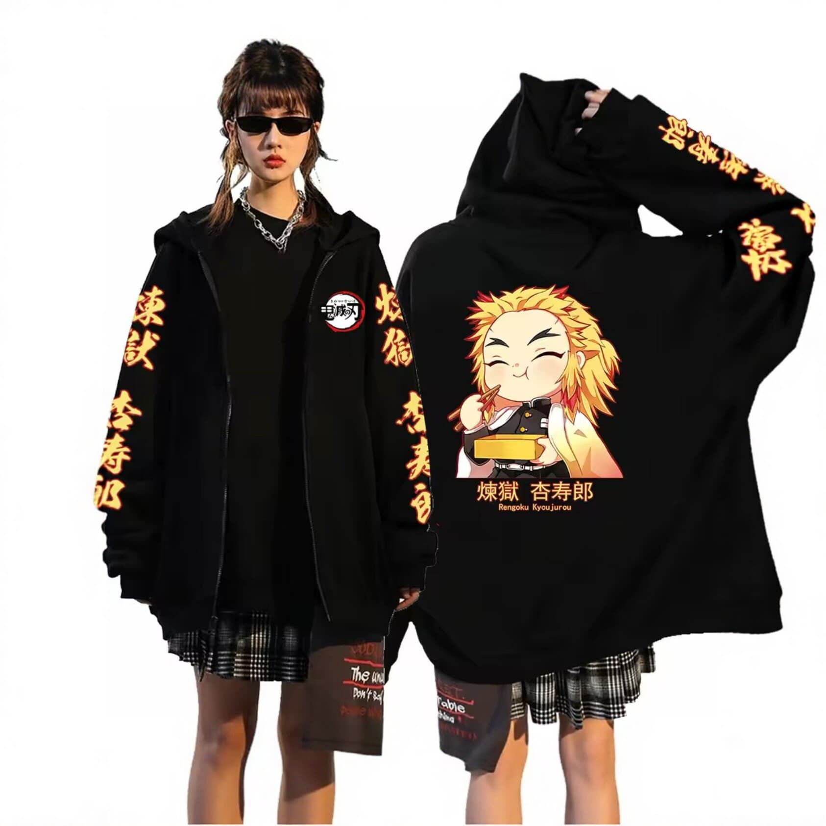 Demon Slayer Anime Print Hooded Zip-Up Sweatshirt Unisex Loose Fit Jacket Spring/Autumn New Street Style