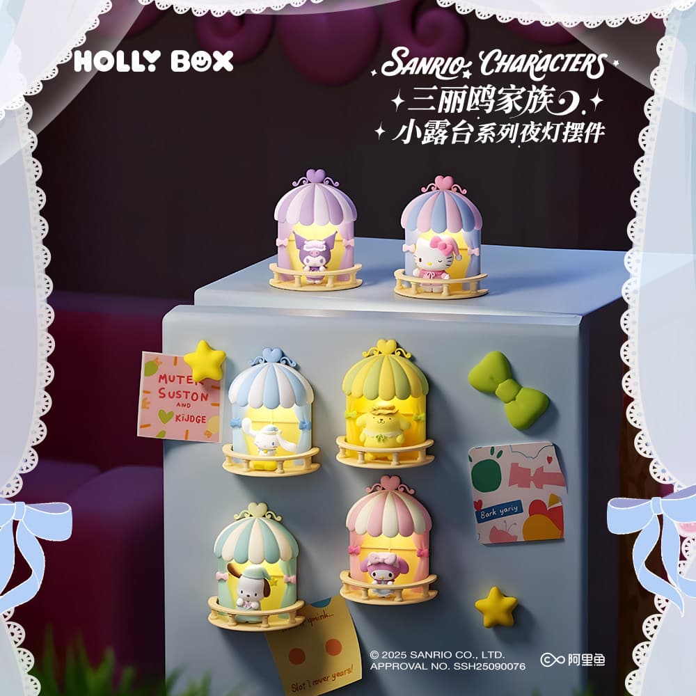 Genuine Sanrio family small terrace series night light Hello Kitty Kuromi big-eared dog refrigerator magnet ornament gift