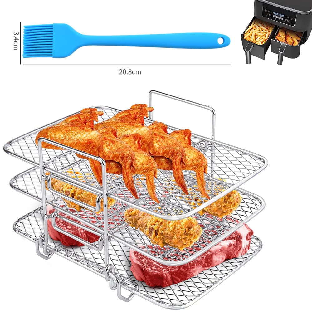Stainless Steel Multi-layer Rectangular Stackable Dehydration Rack Brush For Ninja Air Fryer Kitchen Appliance Accessories
