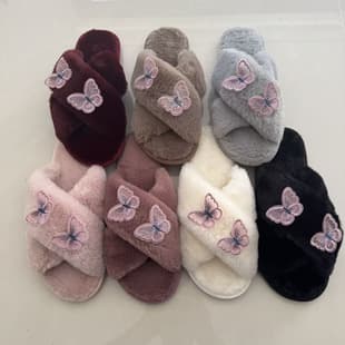 New Cross-border Open-Toe Fuzzy Slippers, Bowknot Slippers, Indoor Slippers, Home Warm, Floor, Open-Toe Cotton Slippers