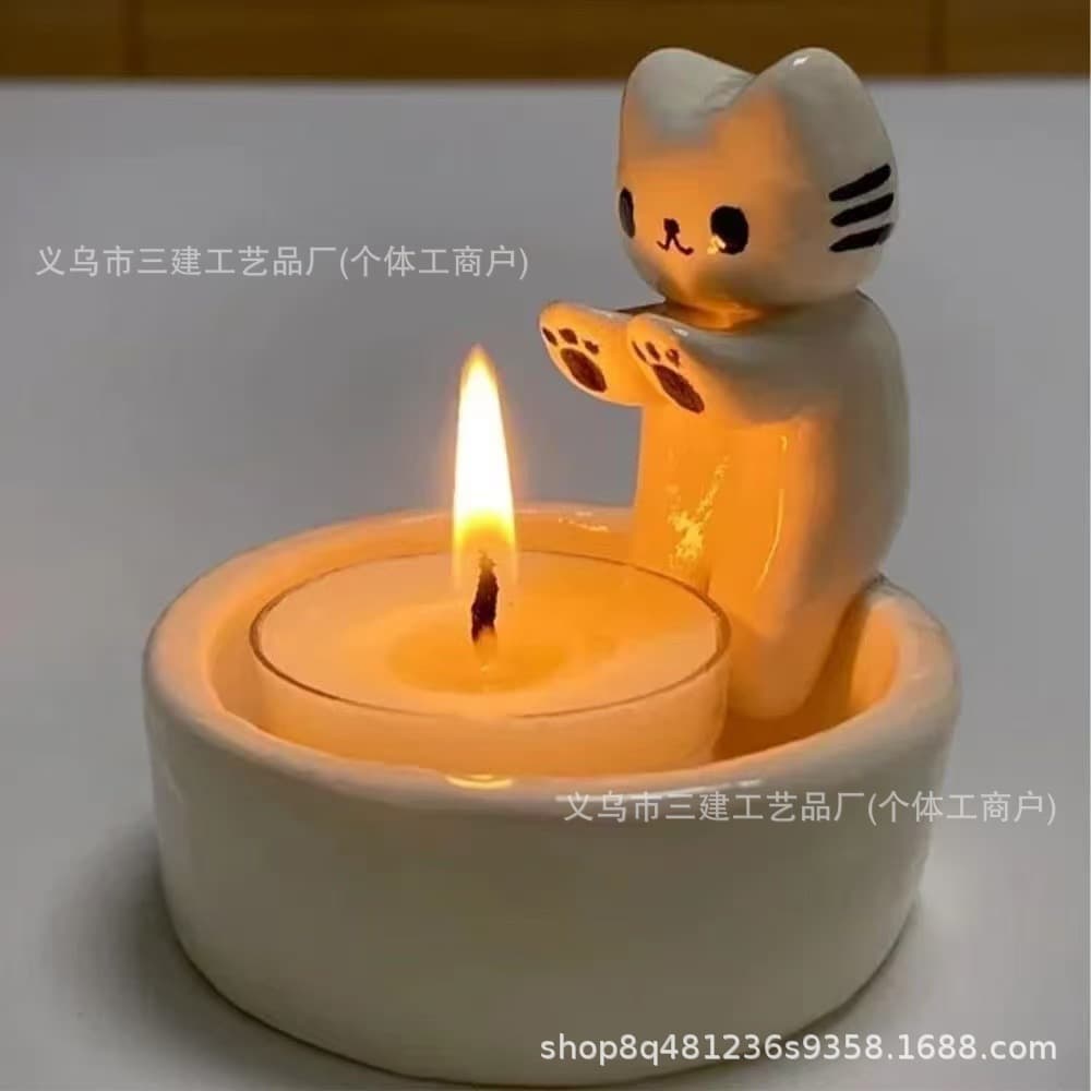 Candlestick Ornaments for Girlfriend Birthday Gift Cartoon Kitten Candle Holder Valentine's Day Hand Warming Decoration