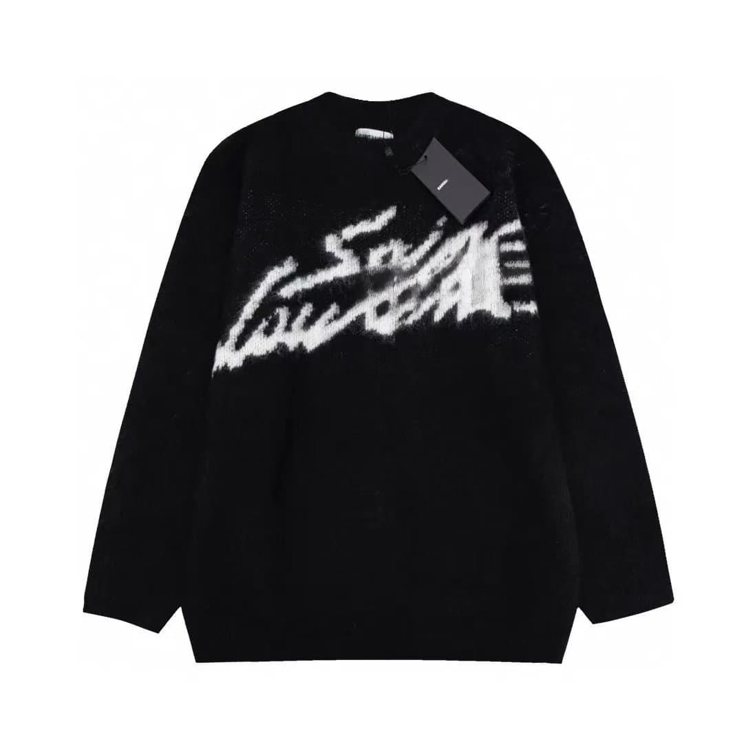 New Winter Signature Letter Loose Soft Mohair Knit Sweater, Casual Crew Neck Top for Men and Women, Unisex