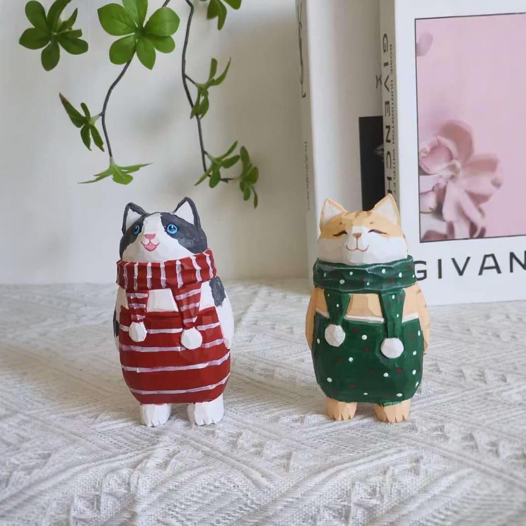 Dirty Cat Handmade Wood Carving Small Ornament Doll Wooden Carving Series Cartoon Desk Fun Decoration Cultural and Creative Attraction