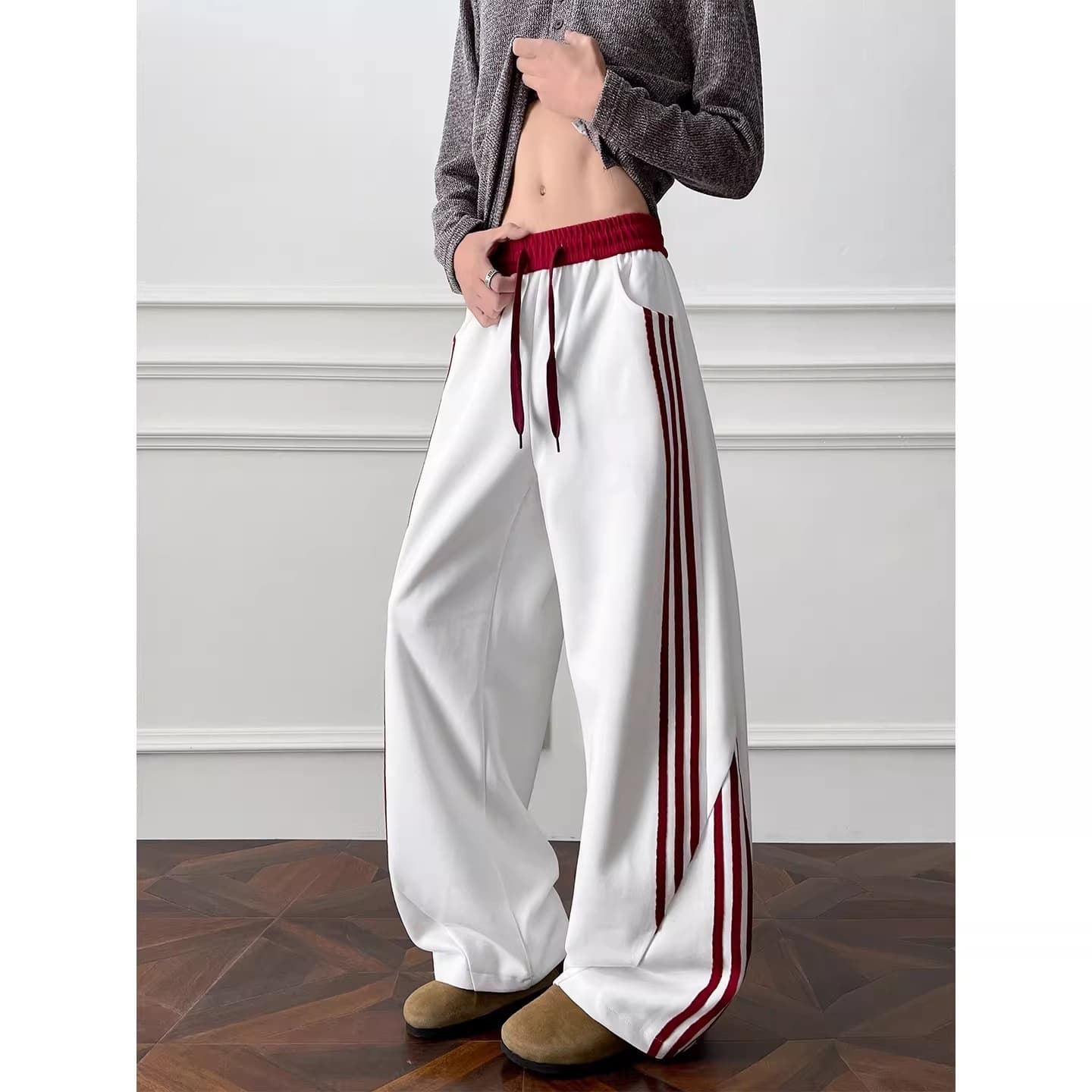 Cross-border Curved Blade Air Layer Racing Style Sweatpants for Men, Spring Oversized Split Diagonal Cut Wide-Leg Heavy Fabric Pants