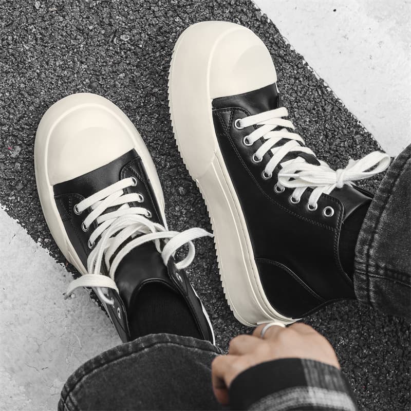 Black Board Shoes Men's Breathable Thick-Soled Height-Increasing Star Same Style Big Head Derby Casual Leather Shoes 55326-J