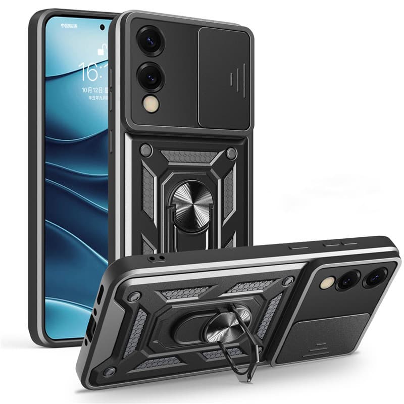 Cross-border Compatible with Samsung A13 Military Ring Stand Phone Case S22+ Armor Push Window Car Magnetic Protective Cover